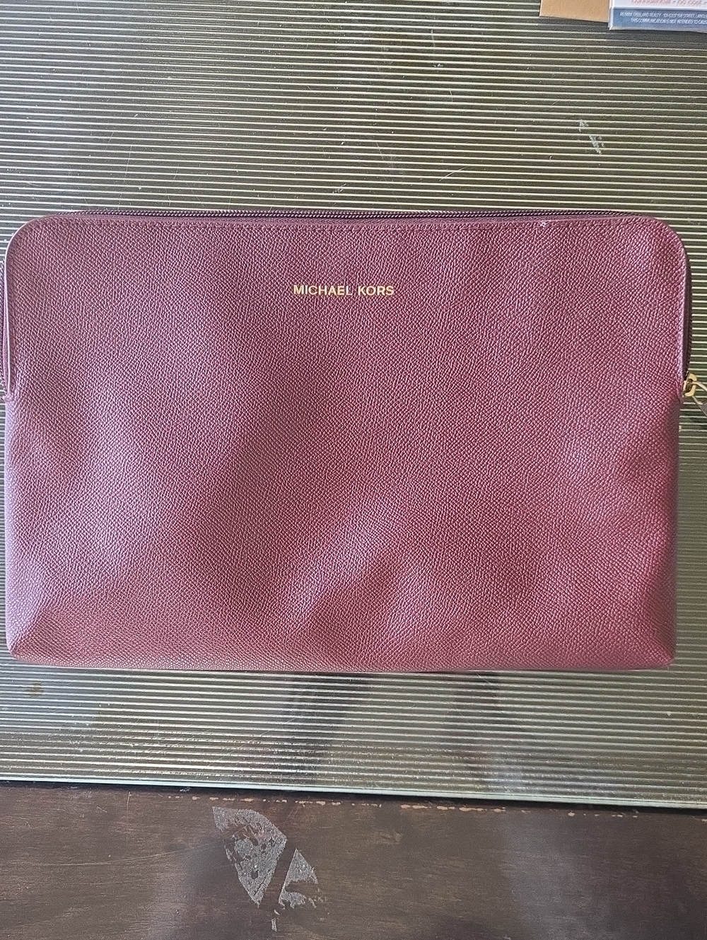 Michael Kors Burgundy Pebbled Leather Zip Pouch